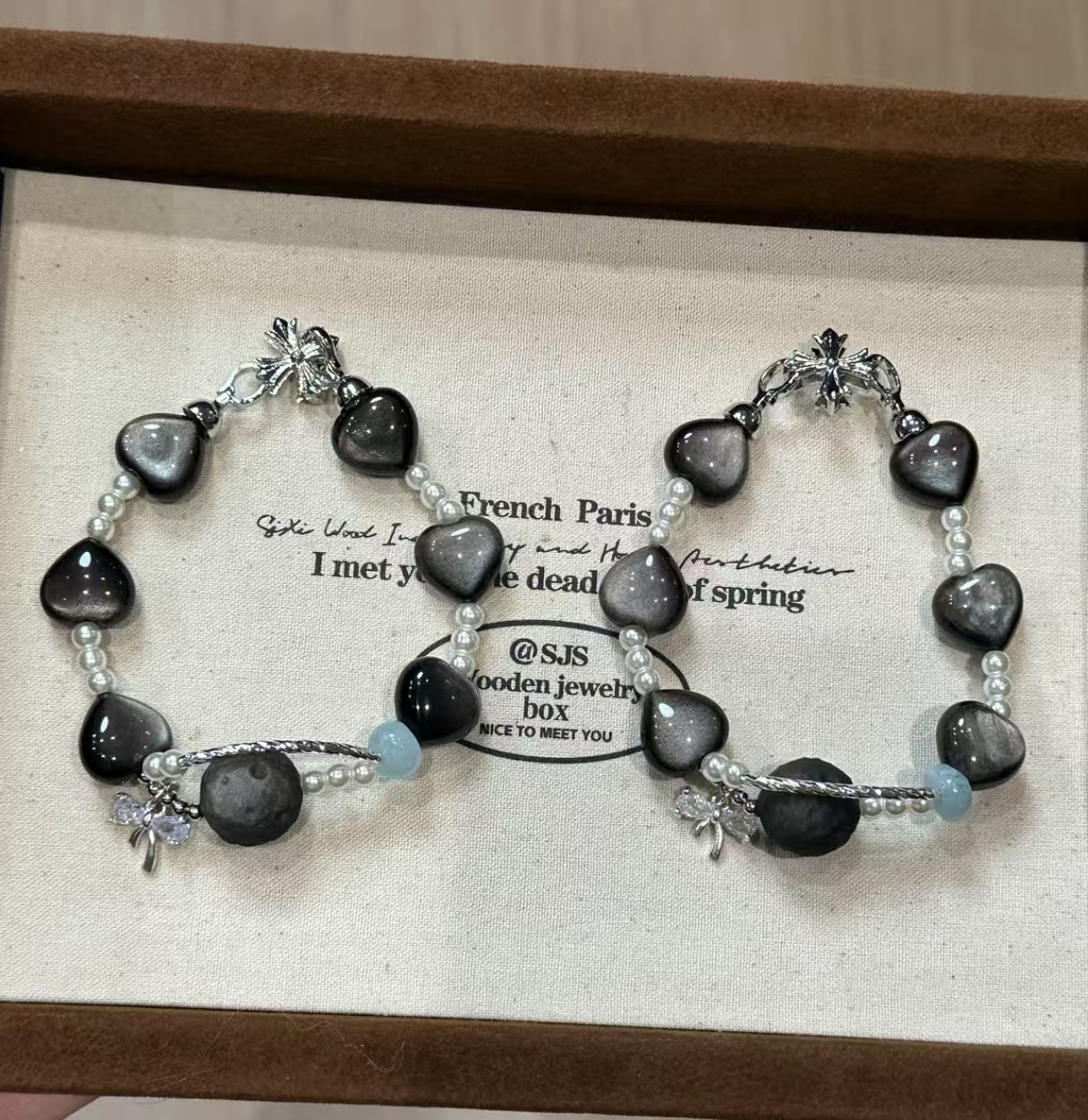 Natural Black Obsidian & Aquamarine Bracelet | Original Design