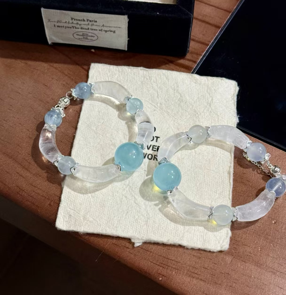 Natural Snow Phantom Crystal & Aquamarine Bracelet | 17-18mm Double-Drilled Focal & 10-11mm Original Design