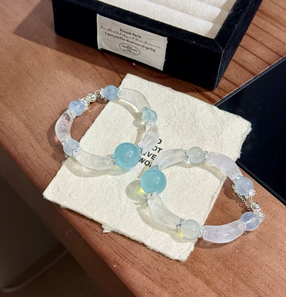 Natural Snow Phantom Crystal & Aquamarine Bracelet | 17-18mm Double-Drilled Focal & 10-11mm Original Design