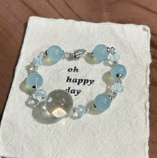 Natural Aquamarine & Clear Crystal Bracelet | 19-20mm Focal & 12-13mm Original Design