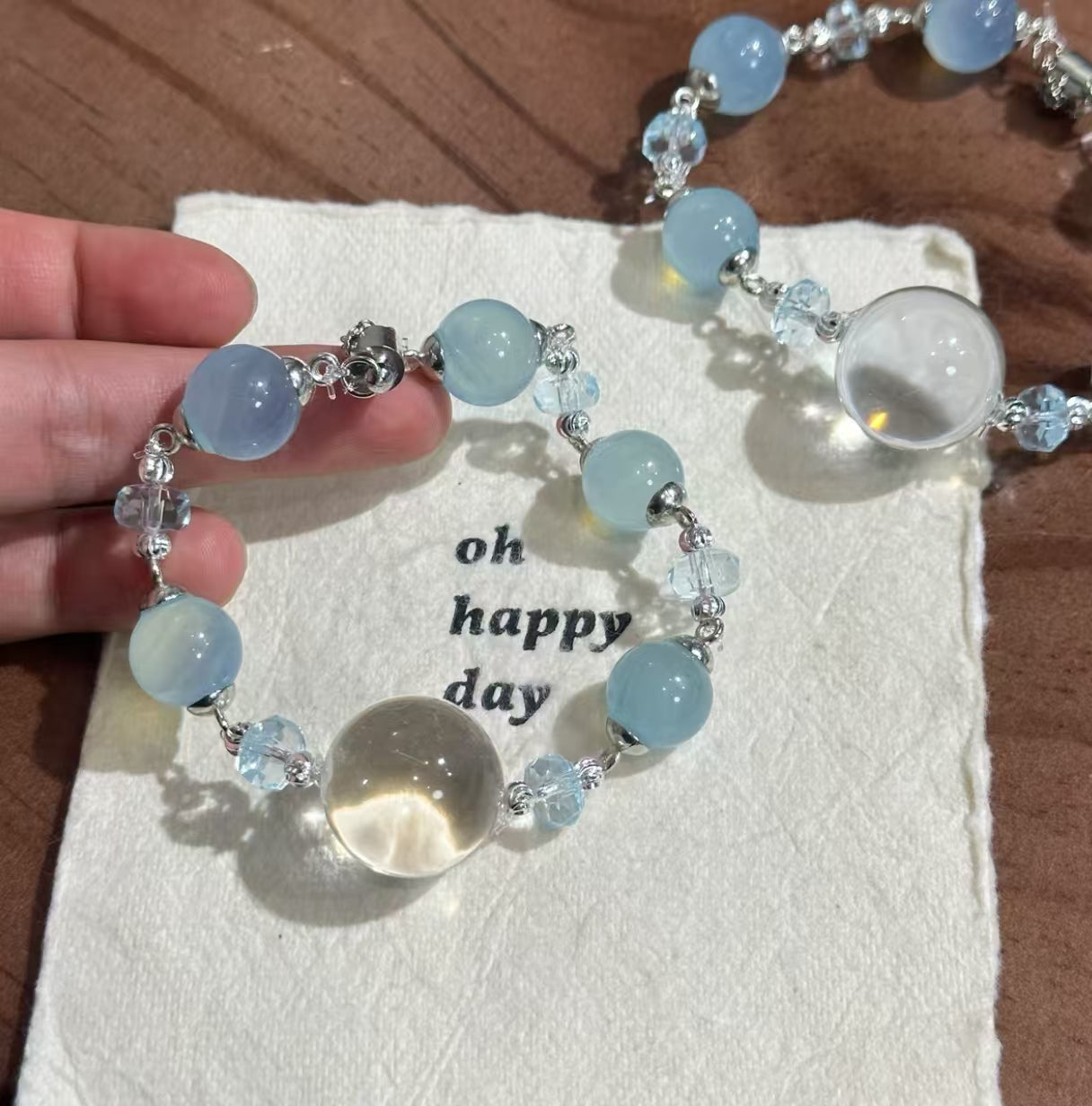 Natural Aquamarine & Clear Crystal Bracelet | 19-20mm Focal & 12-13mm Original Design