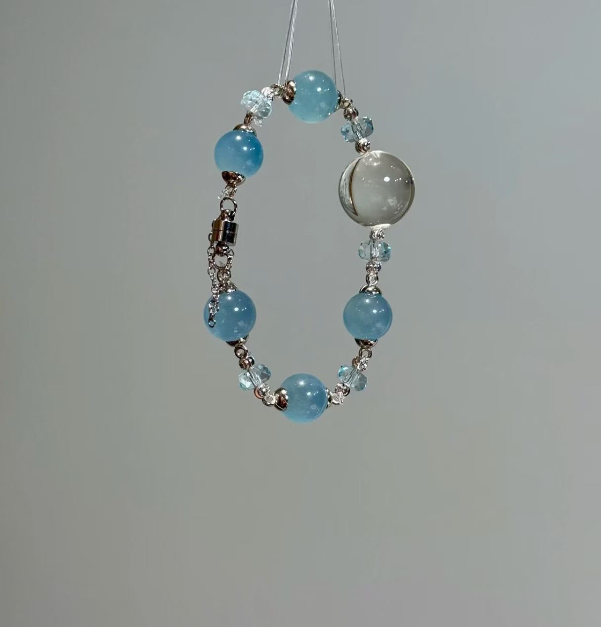 Natural Aquamarine & Clear Crystal Bracelet | 19-20mm Focal & 12-13mm Original Design