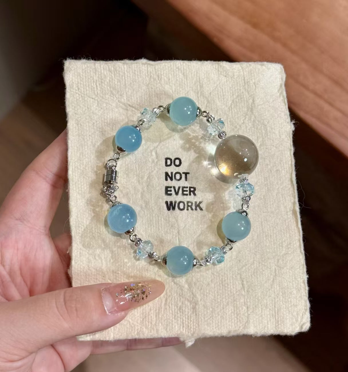Natural Aquamarine & Clear Crystal Bracelet | 19-20mm Focal & 12-13mm Original Design