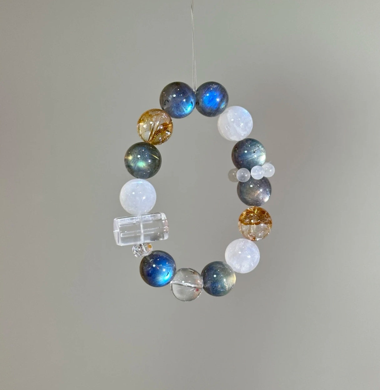Natural Blue Moonstone & Grey Moonstone Bracelet | 13-14mm Original Design