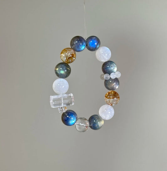 Natural Blue Moonstone & Grey Moonstone Bracelet | 13-14mm Original Design