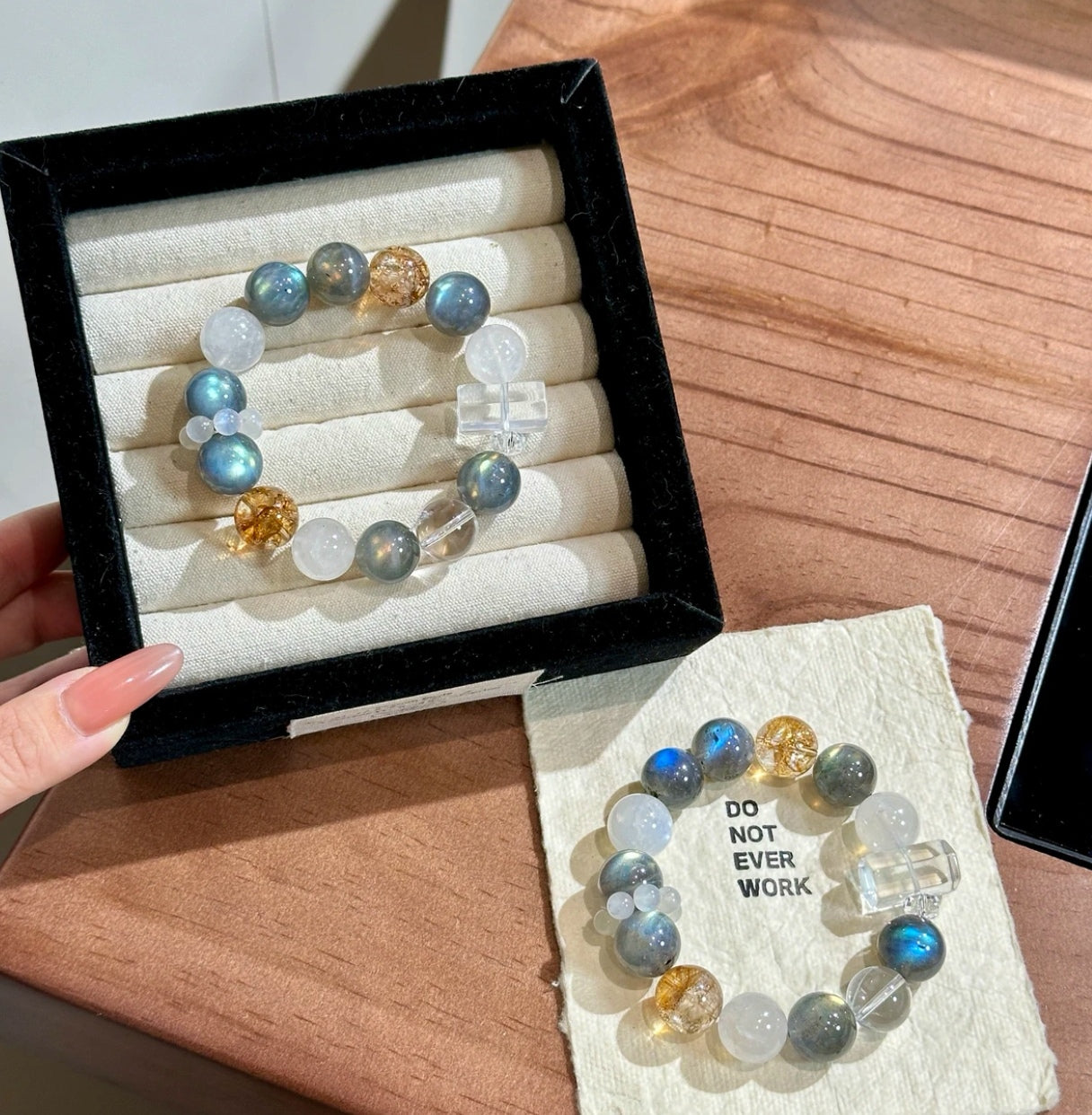 Natural Blue Moonstone & Grey Moonstone Bracelet | 13-14mm Original Design