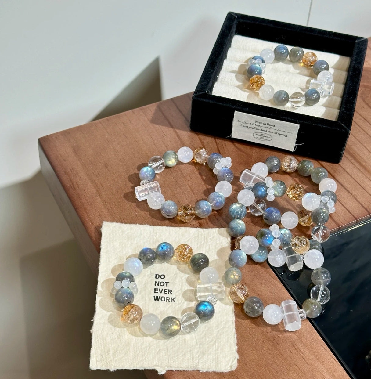 Natural Blue Moonstone & Grey Moonstone Bracelet | 13-14mm Original Design