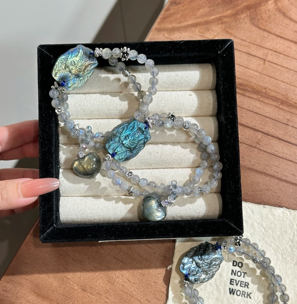 Natural Moonstone Bracelet with Fox Carved Focal Bead | 6mm Original Design