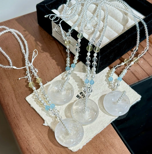 Natural White Phantom Crystal Peace Buckle Pendant Necklace | Original Design