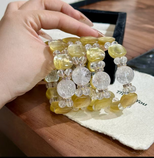 Natural Golden Lepidolite & White Azeztulite Crystal Bracelet | 17-18mm Original Design