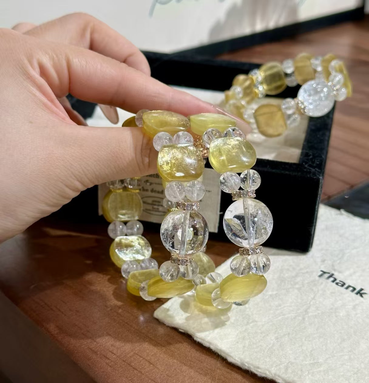 Natural Golden Lepidolite & White Azeztulite Crystal Bracelet | 17-18mm Original Design